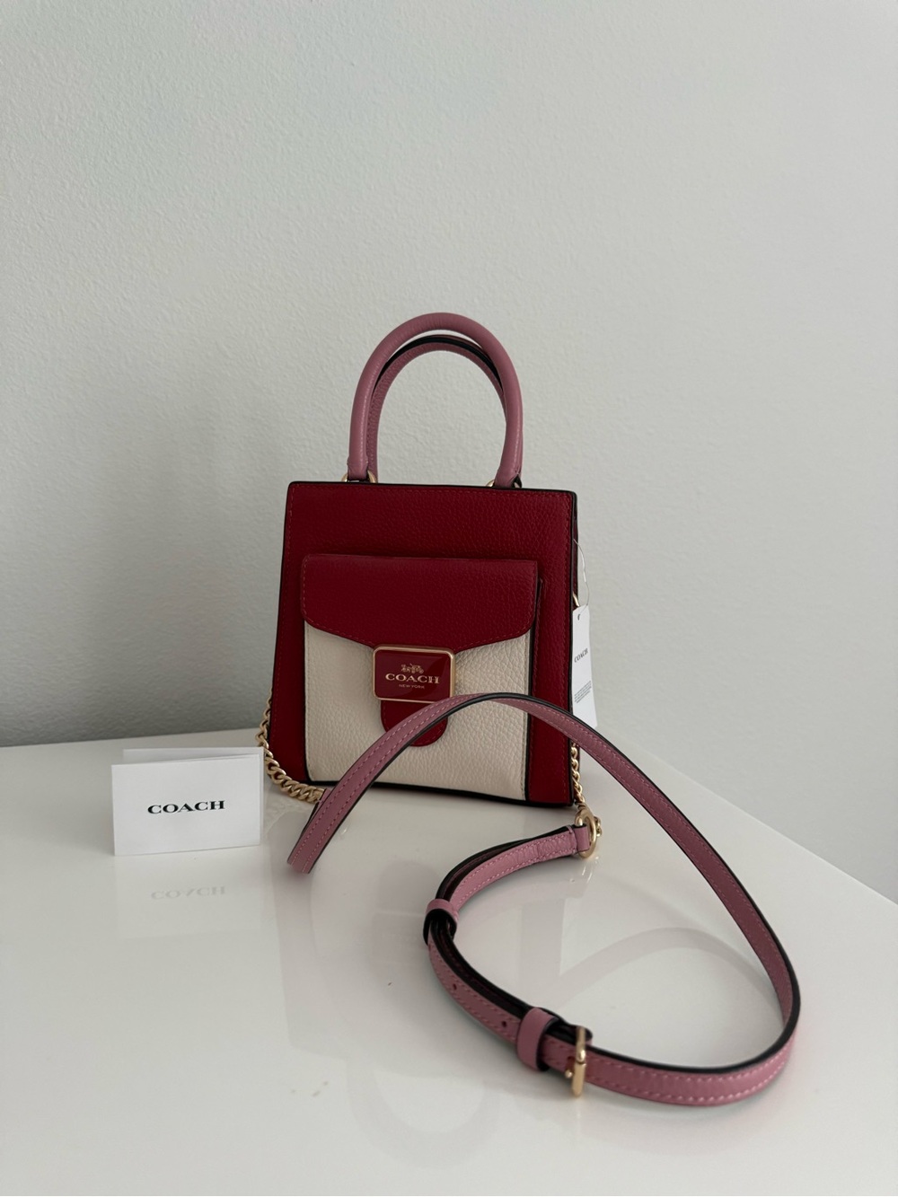 Coach Pink and Red Colorblock Mini Purse - Picture 3 of 11